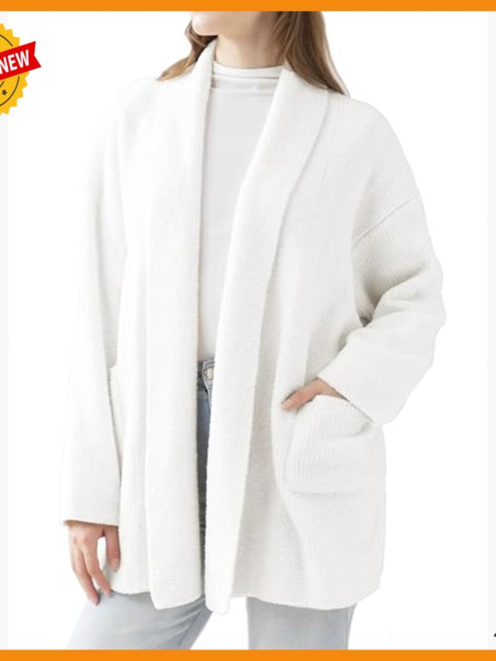 Oversized Ribbed Cardigan Sweater with Pockets, Ultra Soft Polyester, Open Front